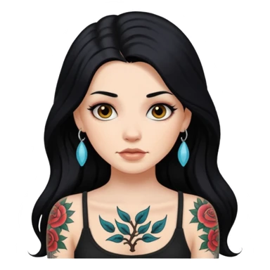 Hyperrealistic beautiful white girl with tattoos, with long black hair sticker