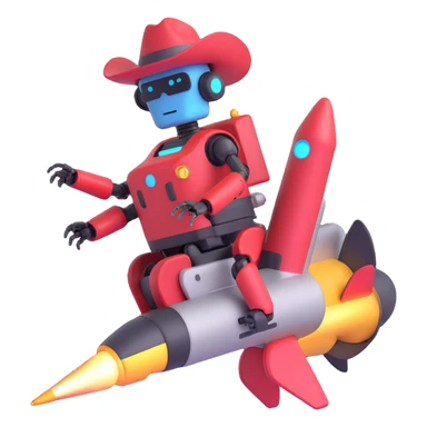 robot wearing a cowboy hat riding a rocket sticker