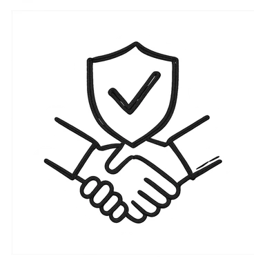 A shield with a tick, and two hands shaking behind it. sticker