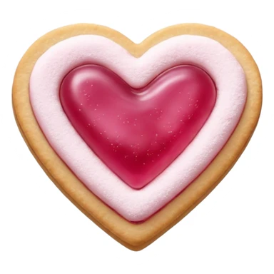 Realistic shortbread cookie in the shape of a heart with pink jelly middle filling and sprinkled powder sugar on top. sticker