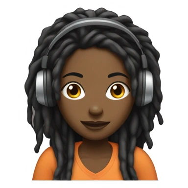 black woman with dreads behind laptop typing and wearing headphones sticker