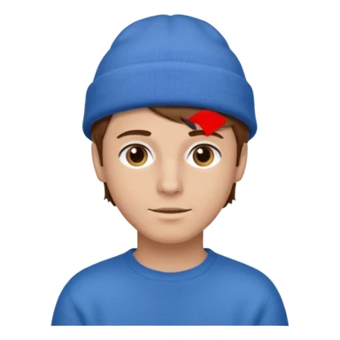 uomo giovane, capelli marroni, pelle chiara, cappello blu e maglione marrone chiaro sticker