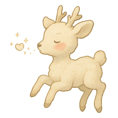 vanilla cloud doe with rosy cheeks, floating in the air, blowing a sparkling kiss, soft ghibli style sticker