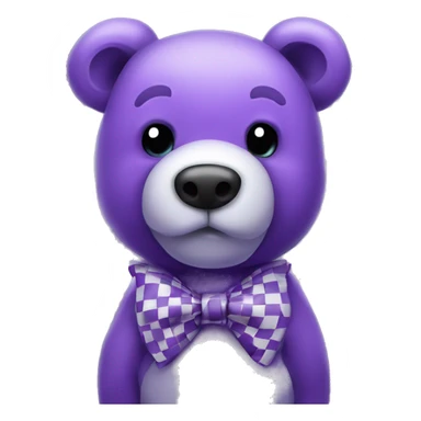 purple teddy bear with a checkered bow on hks neck giving kisses sticker