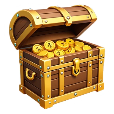 Clash of Clans aesthetic: Cinematic Playful Pixel 3D Treasure Chest Portrait Emoji, rendered in a 3D vector-style similar to standard emojis with minimal shading and bold, simplified shapes. A compact, distinct form with signature details, softly glowing with a pixelated adventure charm. Simplified yet unmistakably iconic, highly detailed and consistent, glowing with a soft radiance and high shine. Stylized with a touch of classic pixel-art charm and a soft glowing outline, capturing the essence of a beloved gaming relic with a friendly, playful manner! sticker