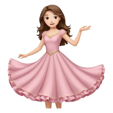 happy white long brunette hair girl with hazel eyes in light pink ballroom dancing sticker