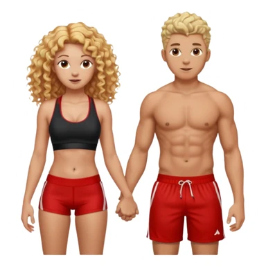 athletic man, high top fade, blonde curly hair only top only, no shirt and Athletic girl with long light red wavy long hair and black sports, Put them together kissing, or holding hands sticker