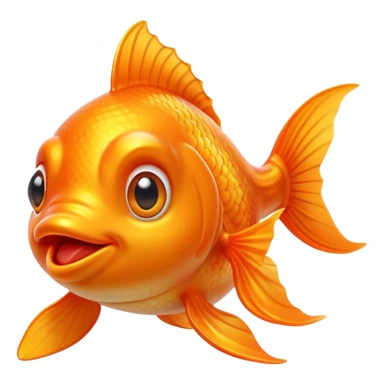 Cinematic Comical Orange Goldfish Portrait Emoji, Head tilted dramatically with an exaggeratedly amused expression, featuring a striking, glossy orange body with lively, fluttering fins, wide, expressive golden eyes filled with playful disbelief, Simplified yet hilariously expressive features, highly detailed, glowing with a slightly sassy glow, high shine, dramatic yet playful, stylized with an air of cheeky mischief, bright and endearing, soft glowing outline, capturing the essence of a spirited and over-the-top goldfish, so meme-worthy it feels like it could side-eye its way into internet fame instantly! sticker
