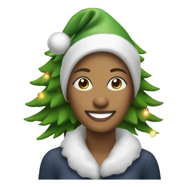 smiling woman by christmas tree sticker