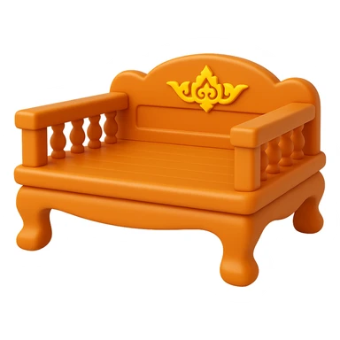 Make the wooden bed longer horizontally (left to right) in the style of 3D emoji, keeping the transparent background and preserving all Thai art details. The style should reflect the 3D emoji look with depth and shading typical of Microsoft style 3D fluent emojis. sticker