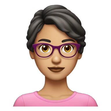Chica morena clara,con lentes morados,cabello corto con flequillo a los lados y blusa rosa sticker