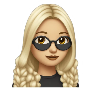 une fille avec de long cheveux noir lisse, la peau blanche ,et avec des lunette (en forme de carrer un peu déformé) assez grosse comparer a ça tête , portant un pull noir sticker