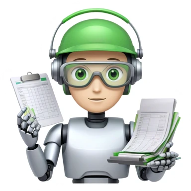 human like robot accountant with green Green eyeshades visor holding spreadsheets sticker