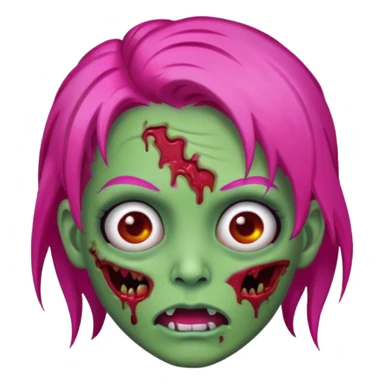Create a zombie emoji in the style of an iPhone emoji, Hot pink hair sticker