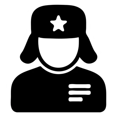 Russian army military blogger wearing an ushanka hat sticker