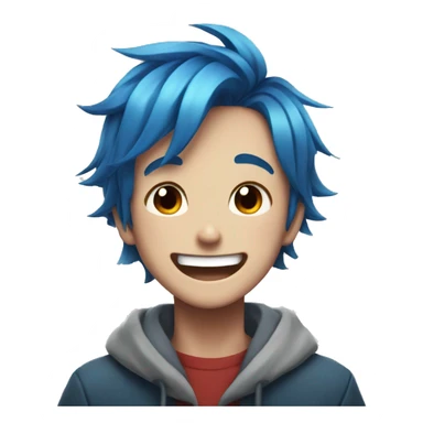 Anime boy with blue red hair laugh sticker