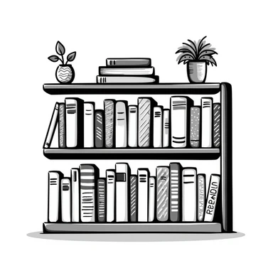 hand-drawn bookshelf with row of books of different sizes and colors sticker