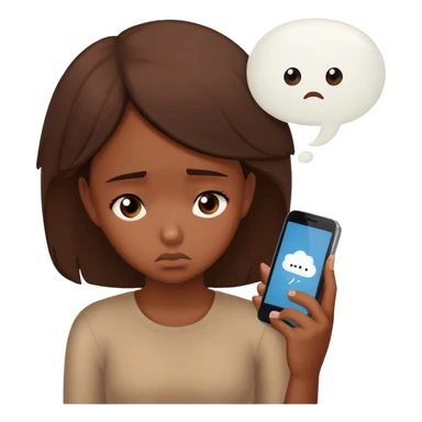 girl very sad looking at her phone with a thought bubble with the words “noah” in it sticker