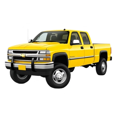 Bright yellow 1997 Chevrolet C-2500 Crew Cab Silverado pickup truck from Kill Bill movie, 30-degree angle view, iconic bright yellow color scheme, four-door crew cab, iOS emoji style sticker