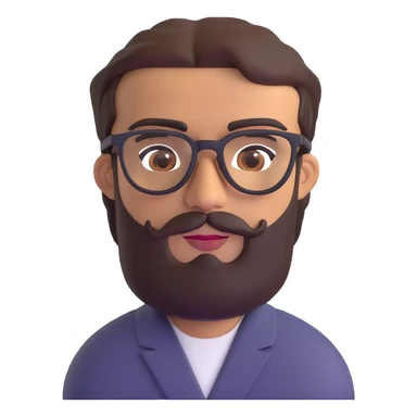 middle eastern man with medium length beard, unibrow, tan skin, brown eyes, wearing stylish glasses sticker