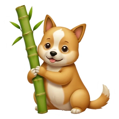 Dog eating a big bamboo sticker