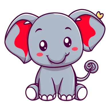 cute red elephant, big eyes, friendly smile, round and simple, wearing a stars-and-stripes top hat, cartoon sticker style sticker