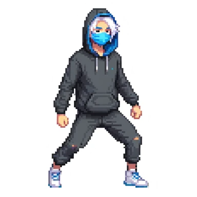 teen in hoodie, blue mask, white hair, dynamic pose sticker