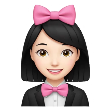 realistic black hair woman with pink bowtie sticker