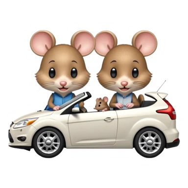 Two mouses, one girl and one boy drive a white ford focus card sticker