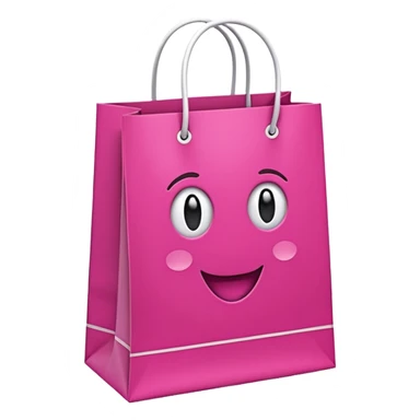 Bolsa de papel rosa fucsia con asas blancas, patrón repetido 'DRUNI' en rosa claro y un 'DRUNI' vertical blanco en el centro, estilo emoji iOS, brillante y realista. sticker