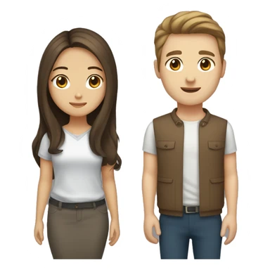 brown haired asian girl with straight hair and brown haired white guy with wavy hair sticker