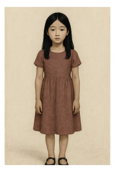 full body girl in a dress with black hair, neutral expression, simple background sticker