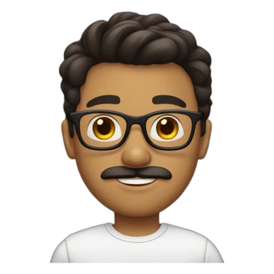Boy with blsck hair glasses little dark brown mustache and shaved dark brownbeard sticker
