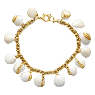 Shell bracelet made out of small white shells linked together with gold chain  sticker