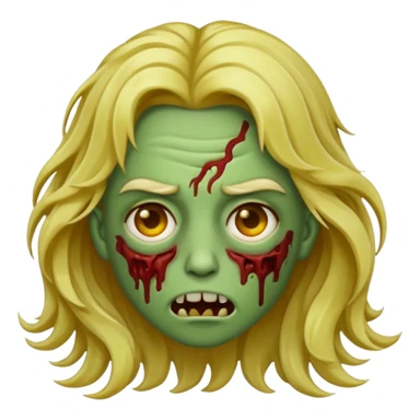 Make a zombie emoji with wavy hair and golden streaks. sticker