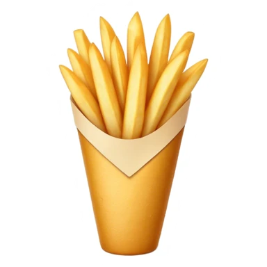 Cinematic Realistic Belgian Fries Dish Emoji, showcasing thick, crispy fries served in a paper cone rendered with detailed textures and golden, appetizing lighting. sticker