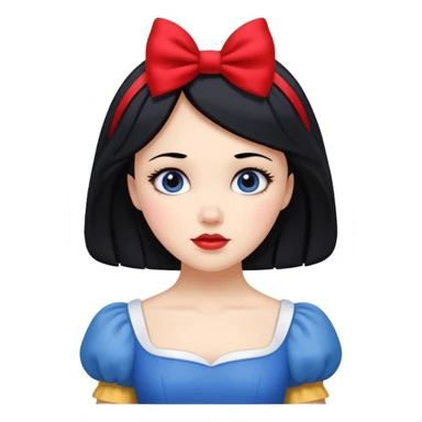 Snow White emoji, classic fairytale princess with black hair, red bow, and blue-yellow dress sticker