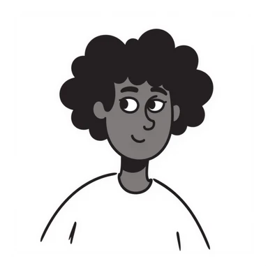 a brown-skinned man with black curly mid-length hair, relaxed face, eyes slightly open, hand drawn doodle style sticker