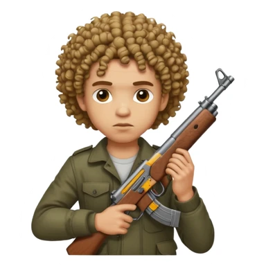 AK47 in hand, light skin male with curly hair and a fade sticker