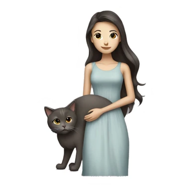 Beautiful skinny woman long dark brown hair in dress hug grey cat sticker