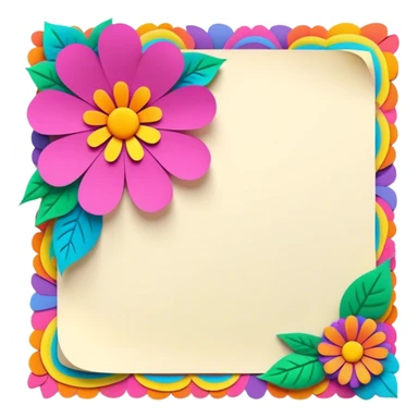 3D, psychedelic colored note paper with hippie style flower border sticker