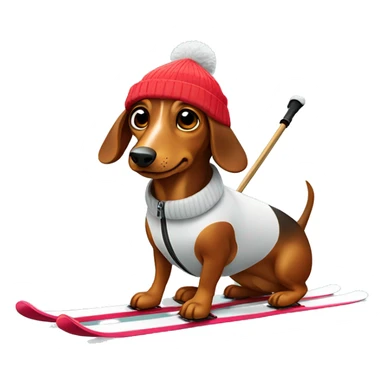 Daschund skiing with ski cap on sticker