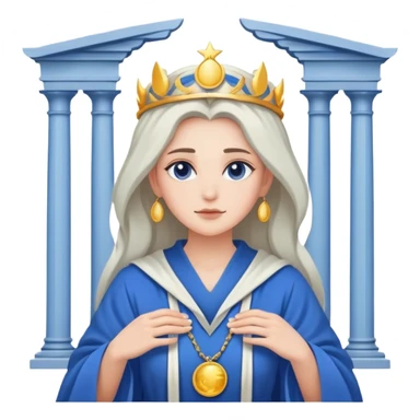 High Priestess tarot card with moon crown, blue robes, and pillars sticker
