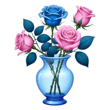 blue roses in transprent pink vase  sticker