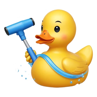 Rubber duck with a leaf blower sticker