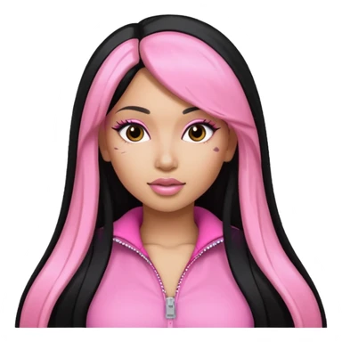 Nicki Minaj long black hair with pink highlights, pink outfit sticker
