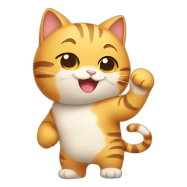a happy cat holding his one hand only face and chest cute and look like anime sticker