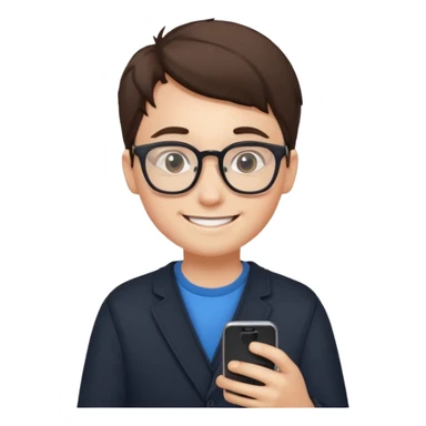 student looking at a smartphone sticker