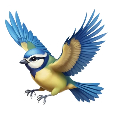 Eurasian blue tit bird flying with wings spread sticker