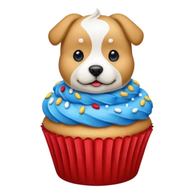 Cupcake  with a  dog  and with gloden and silver and blue and red icing  sticker